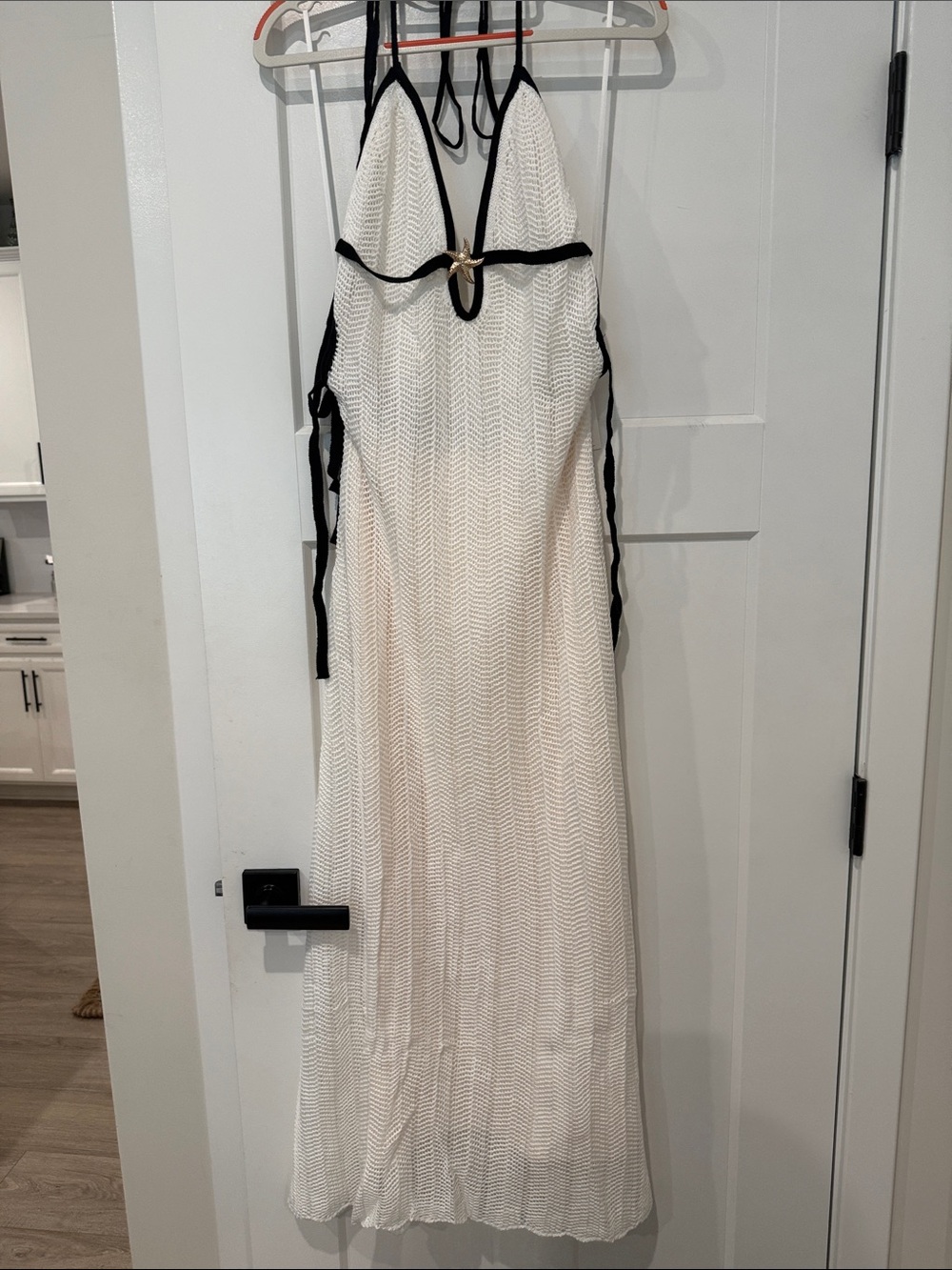 NWT White Maxi Dress with Black Trim and Star Detail